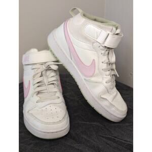 Nike court borough mid 2 kids 5Y tie velcro white pink green shoes
